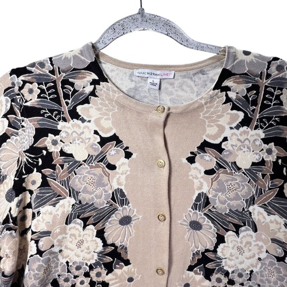 Isaac Mizrahi Live! Sweaters - NWOT Isaac Mizrahi Live Floral Button Down Cardigan L Beige Black Womens Sweater